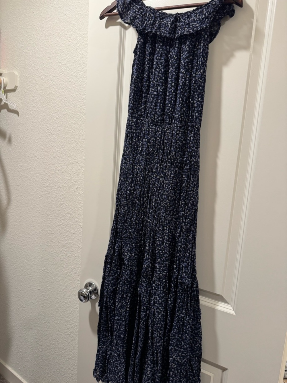 Ralph Lauren Navy and Light Blue Smocked Top Maxi Dress